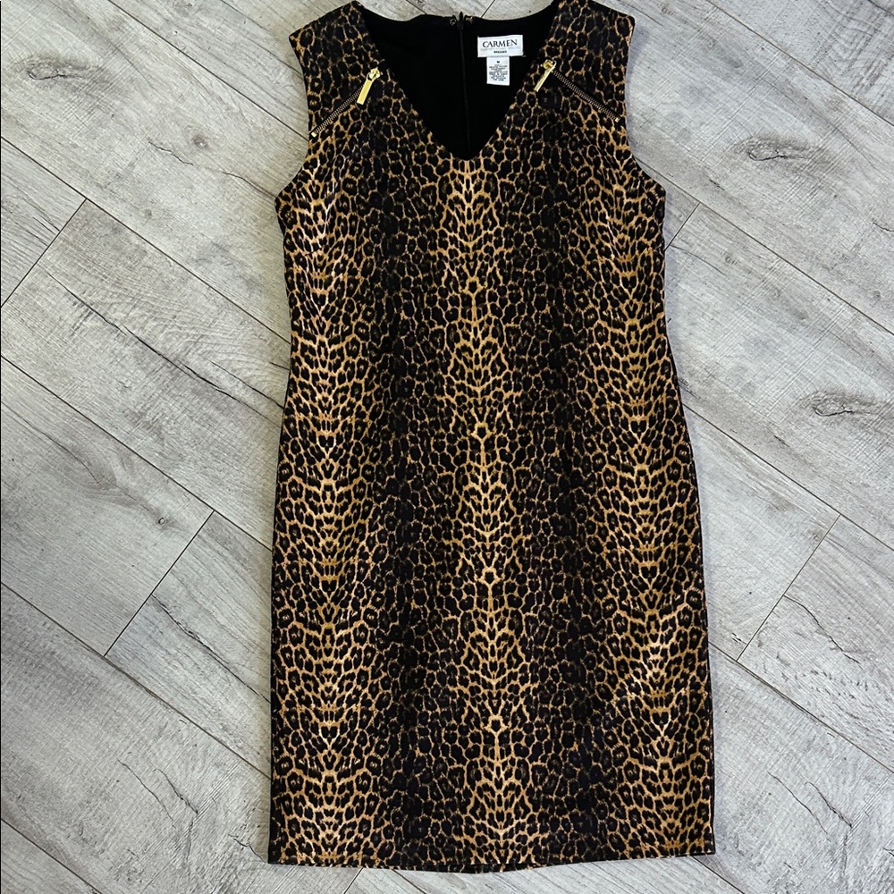 Carmen Marc Valvo Leopard Print Midi Dress